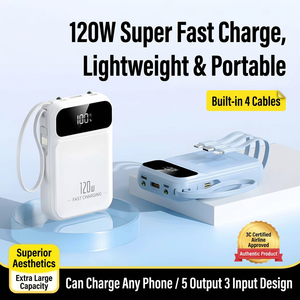 พาวเวอร์แบงค์พกพา 120W พร้อมสายชาร์จในตัว ชาร์จเร็วพิเศษ ได้รับการรับรองมาตรฐาน 3C ใช้ได้บนเครื่องบิน - Product Image 4