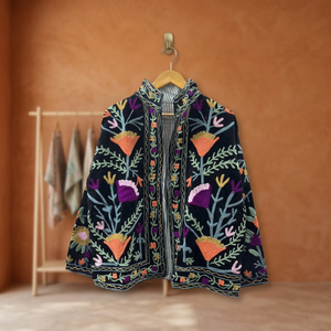 Veste bomber en velours brodée à la main pour femmes, style Suzani, écologique, col mandarin épais, ouverte sur le devant, style ethnique bohème, automne - Product Image 3
