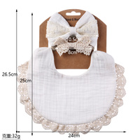 Vente chaude fantaisie en vrac froissé coton salive serviette dentelle bandeau ensemble mousseline coton haute qualité bébé bavoir ensemble princesse cadeau de naissance