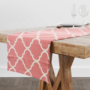 Pink Geometric Pattern Cotton Table Runner Modern Washable Home Decor - Product Image 2