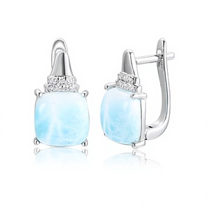 Boucles d'oreilles pendantes XYOP en larimar naturel - Bijoux vintage en argent 925 pour femmes - Idéales pour fiançailles, mariage, fête et cadeau - Product Image 2