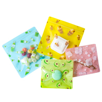 Sacs refermables carrés pré-imprimés à trois soudures latérales, motifs variés, 10x10, 13x13, petits sacs pochettes en plastique mignons
