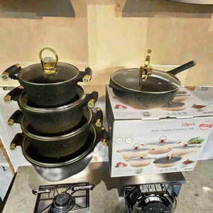 Ensemble de casseroles en aluminium antiadhésif de style américain de haute qualité, 10 pièces, respectueux de l'environnement, compatible avec l'induction, résistant au four, passe au lave-vaisselle - Product Image 3