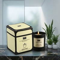 Vente en gros de bougies parfumées dans des pots en verre givré, coffrets cadeaux rétro beige avec bordure noire, boîte cadeau carrée incluse, parfum personnalisé