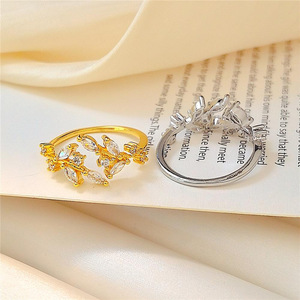 Anello aperto con design a foglia, regolabile, per coppie, accessorio alla moda per dita, per donne e uomini - Product Image 6