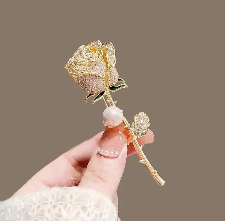 सुंदर बड़े हीरे के मोती के फूल का ब्रोच महिला सजाया हुआ सूट गुलाब का ब्रोच