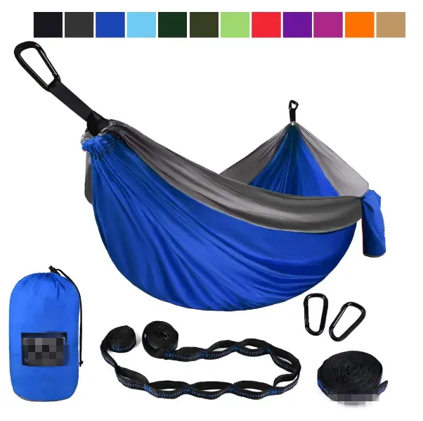 Wholesale high quality nylon portable 2 person outdoor parachute camping nylon hammock with tree strap