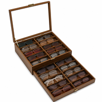 Boîte de rangement pour lunettes de soleil en bois avec dessus en verre pour 6 paires de lunettes