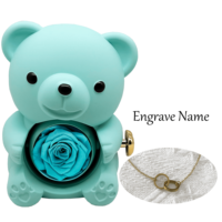 Boîte à bijoux classique en forme d'ours rotatif avec rose, collier gravé double cercle - Cadeau de Noël et de la Saint-Valentin