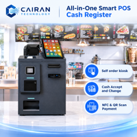 Caisse enregistreuse à recyclage de billets Cairan Cash Recycler POS 15,6 pouces, lecteur de billets et de pièces de monnaie en libre-service, lecteur de code QR NFC, paiement