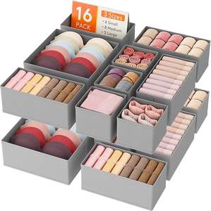 Drawer Organizer Clothes for Closet 16 Pack 3 Sizes Underwear Wardrobe Drawer Dividers Fabric Foldable Organizer Bins for <b>Sock</b> - Product Image 1