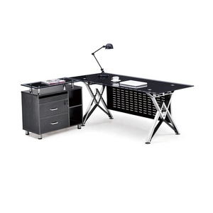 Nhà Máy Bán Buôn Hiện Đại Executive Bàn <span class=keywords><strong>Glass</strong></span> Side Bảng Máy Tính Bàn Executive L Shape Đen Bàn - Product Image 2