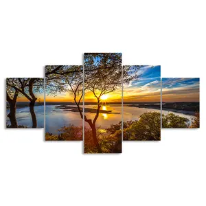 5 Piece Room Decoration Posters And Prints Modern Canvas Print Wall Art Decor Painting Lake Sunset Scenery Picture