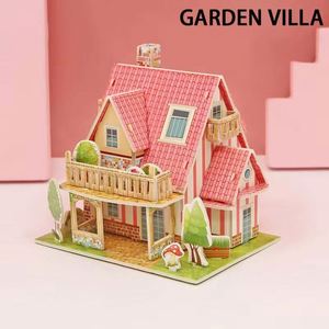 การ์ตูนสามมิติปริศนาการศึกษาเด็กทำด้วยมือ DIY ของเล่นกระดาษการ์ดวิลล่าอาคารรุ่นตกแต่งเดสก์ท็อป - Product Image 6