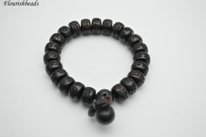 Natural negro azufaifo madera Roundle cuentas pulsera tallada palabra <span class=keywords><strong>Om</strong></span> <span class=keywords><strong>Mani</strong></span> Padme <span class=keywords><strong>Hum</strong></span> con pulsera elástica - Product Image 5