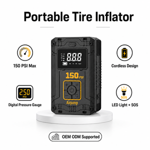 OEM ODM 150PSI Cordless Tire Inflator Portable Air Compressor <b>Pump</b> with Digital Gauge LED Light Power Bank SOS for Car Wholesale - Product Image 1