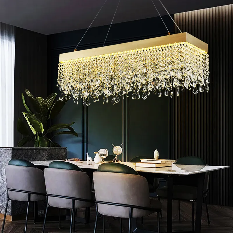 Modern Dining Table Crystal Chandelier Rectangular Dining Room LED Chandelier Pendant Light