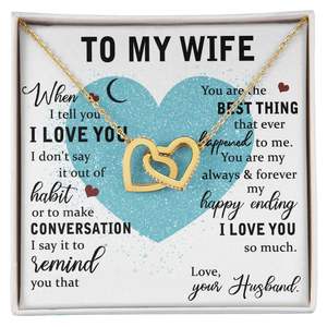 Collar con Colgante de Corazones Entrelazados en Dos Tonos de Cobre con Tarjeta de Texto Personalizado - Regalo Romántico de Estilo Clásico - Product Image 3