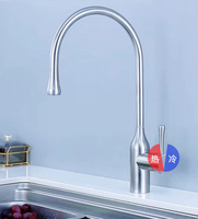 Robinet de cuisine monotrou à col de cygne haute portée en acier inoxydable 304 nickel brossé, eau chaude et froide, à poser sur évier