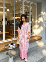 Robe décontractée ample pour femme, style Dashiki Kaftan, à rayures et col en V, avec poches en dentelle, grande taille, collection 2026, tendance africaine, idéale pour les vacances