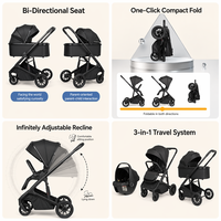 Poussette Bébé OEM 3-en-1 : Système de Voyage, Siège Auto, Poussette Pliable, Landau Réglable, Portable, Légère et Luxueuse