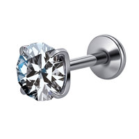 Boucles d'oreilles à tige en alliage de titane avec moissanite à 4 griffes à dos plat, bijoux de piercing pour cartilage pour la cicatrisation de l'oreille