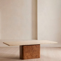 Meubles de salle à manger modernes, base en placage de bois, dessus en pierre de travertin naturel pour tables de salon