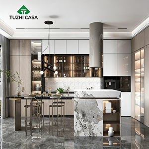 Gabinetes de cocina modulares lacados de estilo italiano de vidrio acrílico ecológico de alto brillo con cesta de cajón - Product Image 1