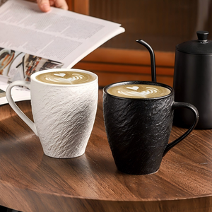 Ensemble tasse et soucoupe en céramique à motif pierre mate, style contemporain simple, 300 ml, gobelet à café Sawada pour Americano quotidien - Product Image 1