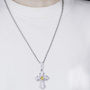 <b>Cross</b> Pendant Necklace Men's Zinc Alloy Cubic Zirconia Pave Setting Geometric Design Hip Hop Style Jewelry - Product Image 4