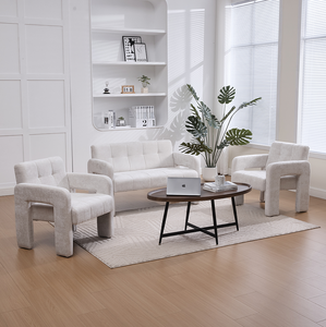 Fauteuil double moderne nordique pour salon et chambre, ensemble de canapés compacts rembourrés en chenille avec mousse à mémoire de forme et accoudoirs doubles - Product Image 5