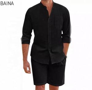 Conjunto de Dos Piezas de Verano para Hombre, Camisa de Lino y Algodón Cómoda, Pantalones Cortos de Manga Larga, Estilo Informal y Sencillo - Product Image 3