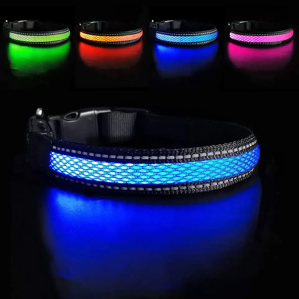 Anti Lost De Perros Night Safety LED Glow Up USB Rechargeable Adjustable Collares Nylon Pet Dog Collar For Pet Dogs