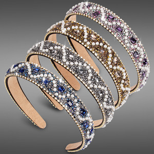 Diadema de Pedrería Hua Liyu, Diadema Ancha Artística Retro para Mujer, Accesorio para el Cabello de Novia, Azul Gris Dorado Morado - Product Image 1