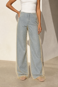 Jeans en denim organza taille haute, coupe droite ample et large, respirants, décontractés, pour l'été, style OOTD, haute qualité, vente en gros de vêtements - Product Image 2