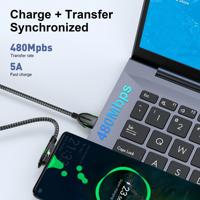 Kabel Data USB Type C Pengisian Cepat 100W 5A Nylon dengan Aluminium Alloy 90 °   Desain Elbow dengan Kecepatan Transfer 480Mbps