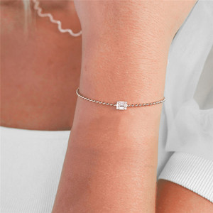 <b>CANNER</b> Simple S925 Sterling Silver Square Bread Zircon Bracelet Small Round Beads18k Gold Plated Women'S Chain Bracelet Jewelry - Product Image 5
