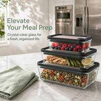Boîte à lunch empilable en verre borosilicate de qualité alimentaire, sans BPA, avec couvercles hermétiques, résistante au four, pour le stockage des aliments