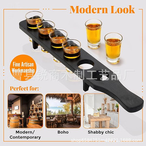 Bandeja de madera para bebidas con soporte para vasos de chupito, bandeja de servir cócteles de bambú para dispensar tequila y whisky. - Product Image 2