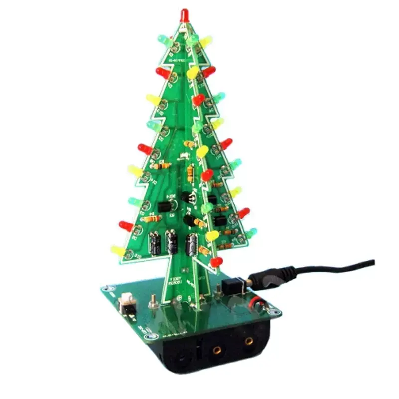 크리 에이 티브 DIY 개별 전자 생산 학습 키트 전송 USB 케이블 LED 3 색 스테레오 플래시 크리스마스 트리