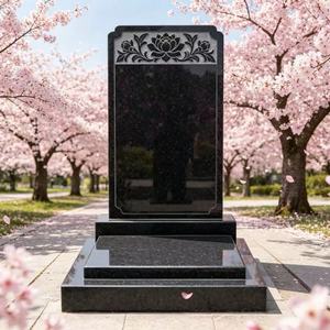 Lápida de Granito Negro Japonés Personalizada con Jarrón y Tallado de <span class=keywords><strong>Flores</strong></span> para Cementerio - Product Image 2