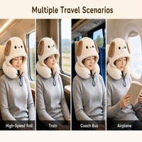 Oreiller de voyage à capuche blanc pour chiot, bloquant la lumière, en mousse à mémoire de forme, soutien cervical pour avion, train, voiture, enfants, adolescents, adultes