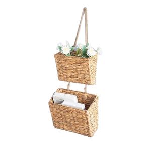 Ecoka Customized 2-Tier Natural Rattan Eco-Friendly Multifunction Rectangle <b>Wall</b> Organizer Hanging <b>Storage</b> <b>Basket</b> Set for Entry - Product Image 1