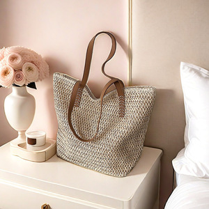 Borsa da Spiaggia Estiva Casual Stile Francese, Grande Capacità, Borsa a Tracolla Intrecciata in Poliestere Riutilizzabile per Donne - Product Image 2