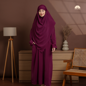 Conjunto de Abaya Islámica y Khimar Francés para Mujer, Color Borgoña, Algodón Marbella Premium, Sólido, Sin Tejido, Corte Holgado, Vestido Modesto con Caja de Regalo - Product Image 6