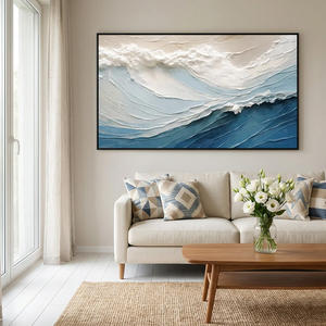 Pintura al Óleo Moderna Azul y Blanca con Textura Ondulada Minimalista, Arte Decorativo en Lienzo, Paisaje Marino Abstracto, Naturaleza Muerta, Cuadro para Colgar - Product Image 4