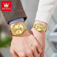 OLEVS jam tangan kuarsa asli pria dan wanita, arloji pasangan romantis tanggal tahan air Stainless Steel mewah 3621
