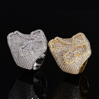 Bague croix en diamant brillant pour homme, bijoux de rappeur hip-hop NUOYA, plaquée or blanc, micro pavé, zircon baguette, bague croix pour cadeau
