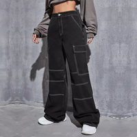 Poches latérales personnalisées noir Legging droit boyfriend jeans pour femmes Zipper Fly femme Denim Jeans