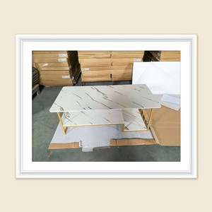 Mesa de centro de cristal de doble capa moderna, venta al por mayor, sofá de té y oficina, mesa auxiliar, mesa de centro con patrón de mármol de vidrio templado - Product Image 5